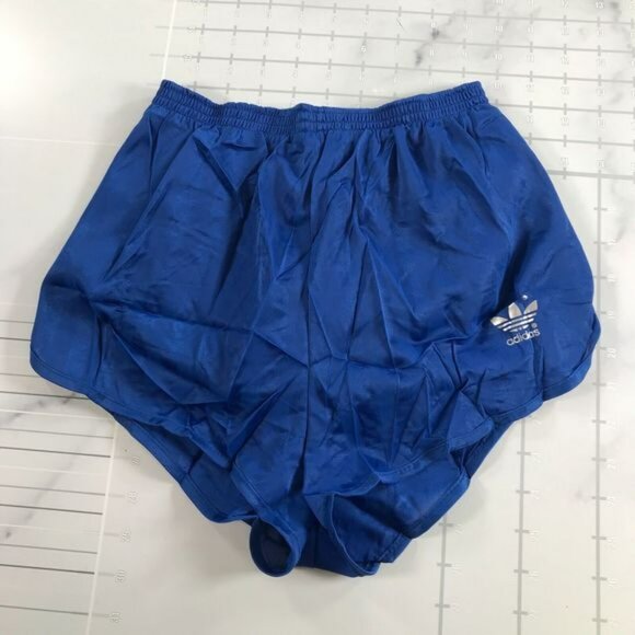 Vintage Adidas Running Shorts Mens S 28-30 Blue with Gray Trefoil Logo